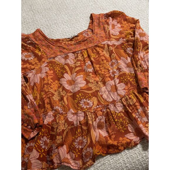 American Eagle Floral Peasant Cotton Blouse M Boho 70s Hippie Retro y2k - Picture 8 of 8